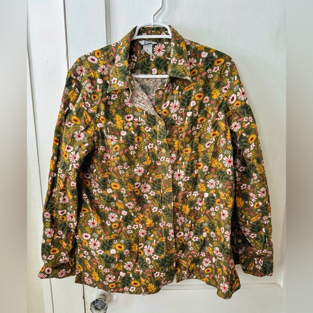 Duluth Trading Co Free Swingin' Flannel Size XL. Autumn Floral Mushroom Vintage